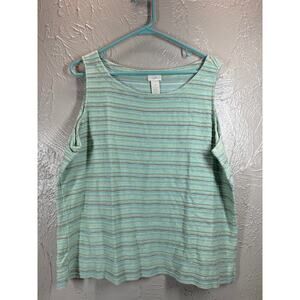 J.Jill Cotton Sleeveless Tank Top Shirt Striped Green Blue Textured Size XL